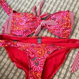 Vibrant Red and Pink Paisley Aerie M Bikini